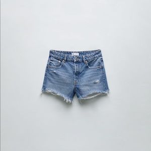 NWT Zara Distressed Blue high waisted Jean Shorts